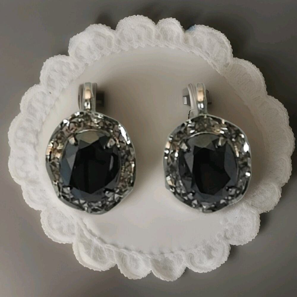 Vintage Sorrento Signed Black Hematite Sterling Silver Earrings Clip On Filigree